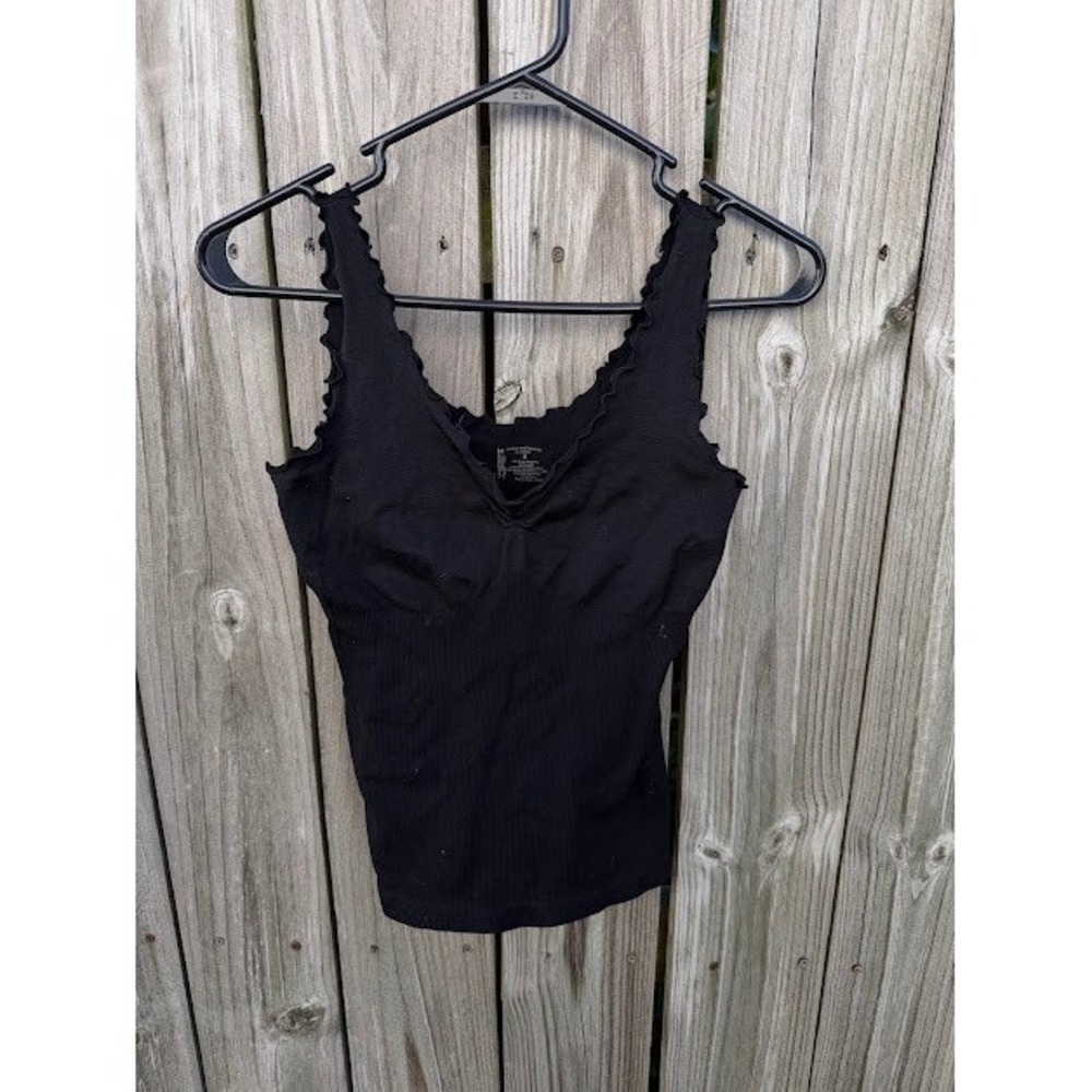 Coquette Balletcore Sheer Shapewear Tank M Black Lettuce Trim Ribbed Camisole